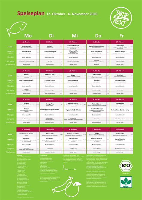 Speiseplan vom 02. Dezember 06. Dezember 2024